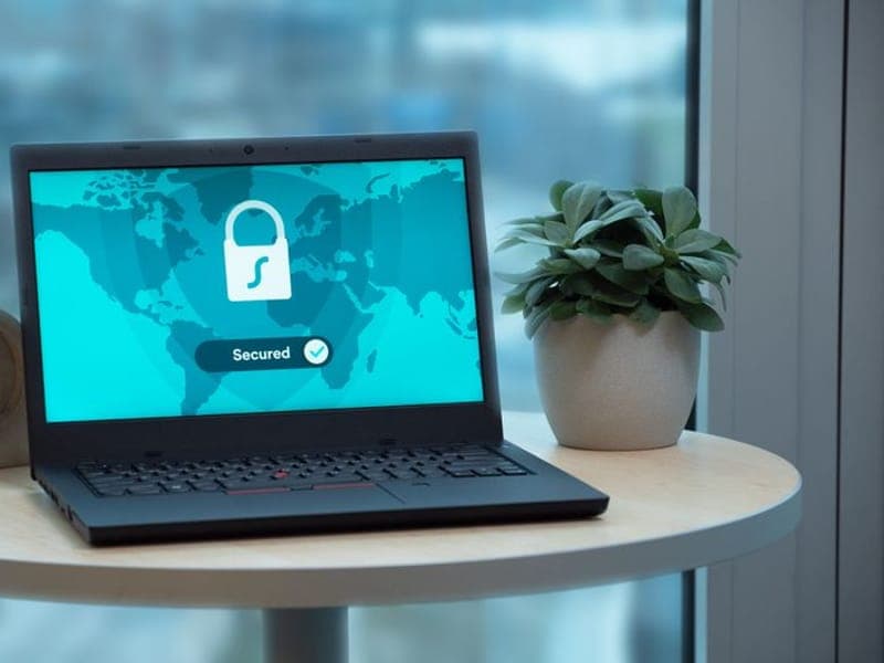 Laptop showing a secured data connection